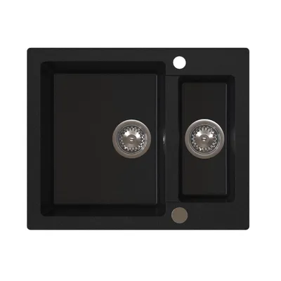 Produktbild von VBChome Spülbecken 60x50x20 cm Schwarz Granit 1,5 Becken Einbauspüle gesprenkelt Restebecken Siphon