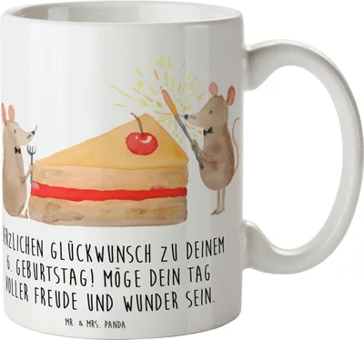 Produktbild von Mr. & Mrs. Panda Teebecher 6. Geburtstag - Weiß - Geschenk, Teetasse, Glückwunsch, schöne tasse, Meilenstein, Geburtstagskinder, besondere Anlässe, Geschenktasse, Freude