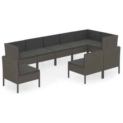 Produktbild von vidaXL 9-tlg. Garten-Lounge-Set mit Auflagen Poly Rattan Grau