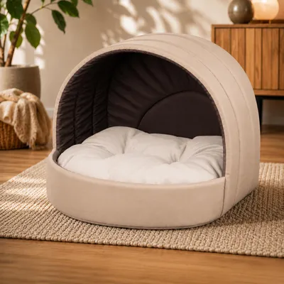 Produktbild von Hundehütte Hundebett Tierbett Katzenbett (Braun, 50x46 cm), KI-generiertes Bild