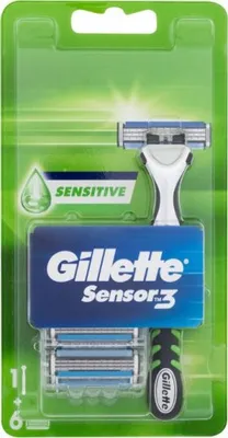 Zdjęcie produktu dla Ostrza do maszynki do golenia Gillette Sensor 3 Sensitive, opakowanie 6 sztuk z rączką