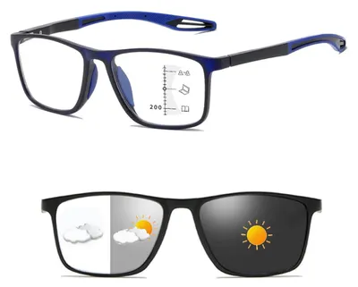 Zdjęcie produktu dla Eleganckie, progresywne okulary do czytania fotochromowe - czarne/niebieskie