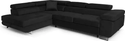 Produktbild von Ecksofa L-Form 275 x 202 cm Schwarz links mit Schlaffunktion und Bettkasten – Sofiland Aller L