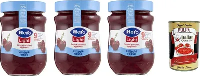 Produktbild von Hero Light Konfitüre Leichte Brotaufstriche Rote Kirschen, Extra-Marmelade und Konfitüre mit hochwertigen Früchten, ohne Zuckerzusatz und sehr wenig Kalorien 3x 280 g + Italian Gourmet polpa 400g