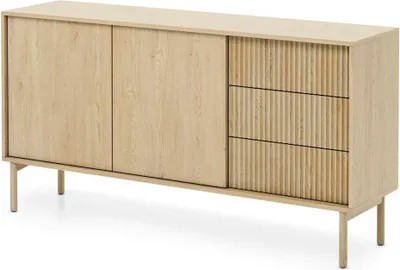 Produktbild von Sideboard TAVO 153 cm eiche cremona riffeloptik 3 schubladen holzbeine