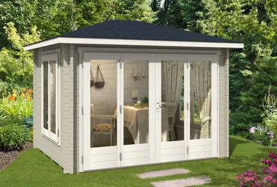 Produktbild von Alpholz Gartenhaus Summertime-40 aus Massiv-Holz, Gerätehaus mit 40 mm Wandstärke, Garten Holzhaus inklusive Montagematerial, Geräteschuppen Größe: 322 x 262 cm, Spitzdach