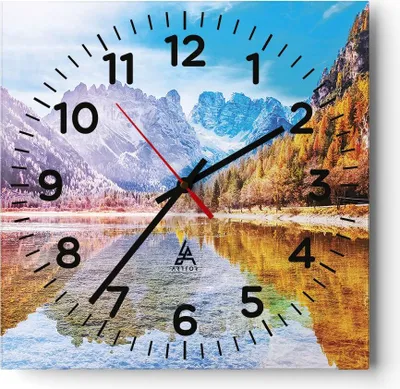 Produktbild von Wanduhr - Quadrat - Glasuhr - Herbst Landschaft Berge - 40x40cm - Schleichendes Uhrwerk - Lautlos - zum Aufhängen bereit - Dekoration Modern - Wanddekoration aus Glas - C4AC40x40-4624