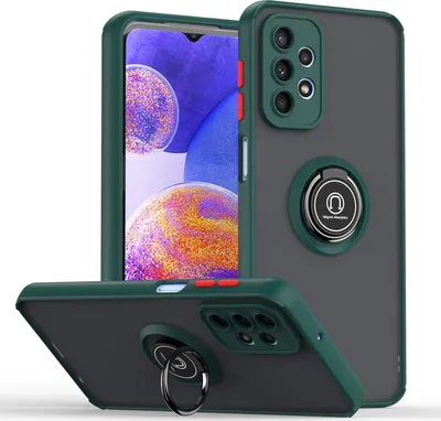 Produktbild von Samsung A23 Hülle, Ring Halter Ständer Matte Transluzent TPU Rahmen Stoßfest Schutzhülle für Samsung Galaxy A23 5G / 4G dunkelgrün
