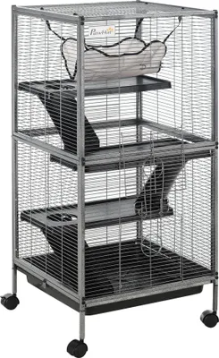 Obrázek produktu pro Klec pro malá zvířata, 4 patra, kovová, šedá, 52x52x113,5 cm