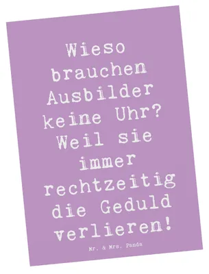 Produktbild von Mr. & Mrs. Panda Postkarte Spruch Ausbilder Geduld - Lavendeltraum - Geschenk, Ansichtskarten, einzelkarte, Fotokarte, Ausbildung, Mentor, Postkarten, Handwerk, Beruf
