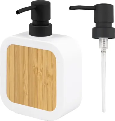Produktbild von eluno Seifenspender für 300 ml Flüssigseife, mit Bambus und Kratzschutz, weiß