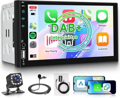 Immagine prodotto di Autoradio doppio DIN con display touchscreen da 7 pollici, CarPlay wireless, Android Auto e telecamera per la retromarcia