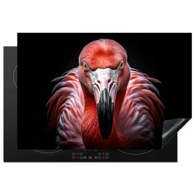 Produktbild von KitchenYeah© Herdabdeckplatte Flamingo - Vogel - Porträt - Tiere - Schwarz , 77x51cm, Küche Deko, Glaskeramikkochfeld Herdabdeckung, Abdeckplatte fùr Kochfeld