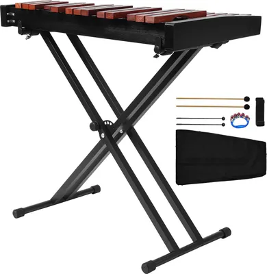 Immagine prodotto di SucceBuy glockenspiel con 32 note, xilofono in legno, supporto in acciaio regolabile in altezza, inclusi 4 mazzuoli e borsa per il trasporto, set di strumenti musicali per principianti
