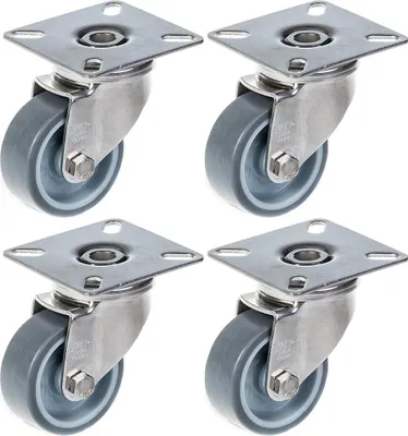 Produktbild von 50mm 2" Edelstahlrollen grau Gummi, drehbar, 160kg, 4er Set