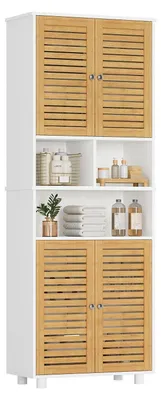 Produktbild von Badezimmerschrank hoch mit 3 offenen Fächern und 4 Bambustüren 60 x 30 x 170 cm