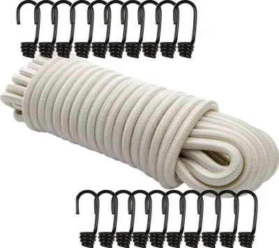 Produktbild von Dreamprint Expanderseil 10 m Weiß 6 mm Gummiseil Spannseil mit 20 Spiralhaken