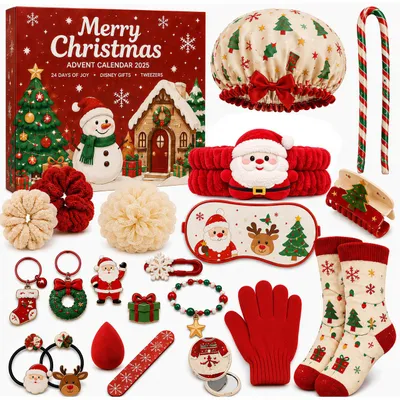 Produktbild von Weihnachten Adventskalender 2026,Weihnachtskalender mit 24 Überraschungen,Haar & Beauty Accessoires für Kinder,Frauen,Mädchen