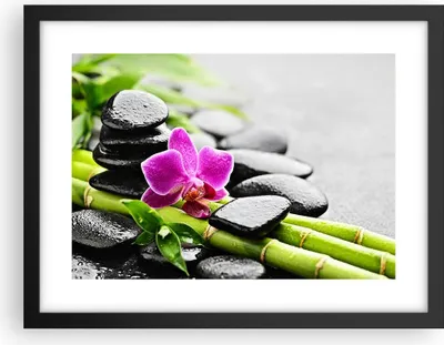 Produktbild von Gerahmtes Poster - Schwarzer Rahmen - Pflanze Steine Bambus Spa - 40x30 cm - Wand Bild - Wanddeko - Wandbilder - Wandposter - Bilderrahmen - Bilder - Kunstdruck - Wandbild - P2BAA40x30-2681