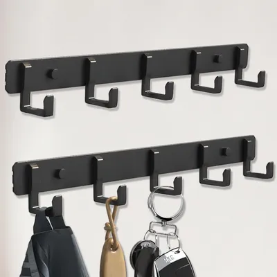 Productafbeelding van Wandgarderobe met 5 haken - 2 stuks, zwart