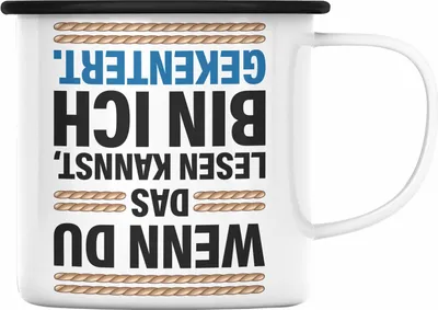 Produktbild von Trendation - Lustiges Segler Segelboot Gekentert Emaille Tasse mit Spruch Emaille Emaille Tasse für Segler als Geschenkidee (Schwarz)