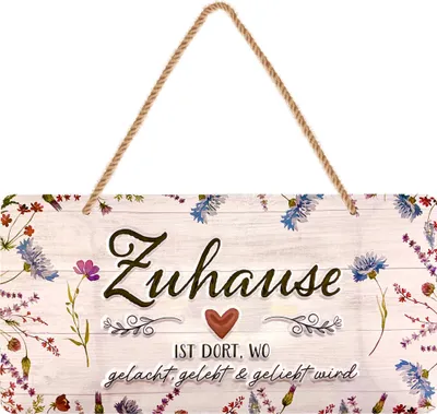 Produktbild von Retro Blechschild, Zuhause Schild, Zuhause ist es am schönsten, Geschenk zum Einzug, Richtfest Geschenk, Metallschild 16x32cm