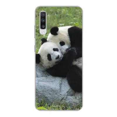 Produktbild von MuchoWow® Handyhülle Schutzhülle Hülle für Samsung Galaxy A70 Pandas - Gras - Stein Silikon Softcase Handy Hülle - Schutzhaube
