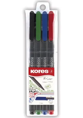 Obrázek produktu pro Kores FL28114, 4 kusů, Černá, Modrá, Zelená, Červená, Jemný hrot, Vícebarevný, Kulatý, 0,4 mm