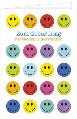 Produktbild von Geburtstag - A4 Karte mit Umschlag – Bunte Smileys - Zum Geburtstag he