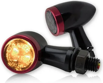 Produktbild von Universal Motorrad SMD-Blinkerset Jack schwarz Zierring rot Alu getönt M8 E-