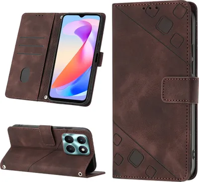 Produktbild von Hülle für Honor X6A Prägung Flip Leder Brieftasche Schutzhülle mit Ständer Braun