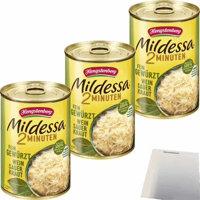 Produktbild von Hengstenberg Mildessa 2 Minuten Weinsauerkraut 3er Pack (3x400g Dose) + usy Block