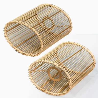Rattan-Lampenschirm Oval E27/E14, 2 Stück, Natur Hellbraun