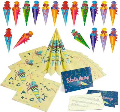 Produktbild von Oblique Unique Schuleinführung Schulanfang Einschulung Deko Set - Einladungskarten + Servietten + Konfetti Set