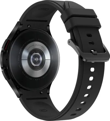 The back of a black Samsung Galaxy Watch 4 Classic 46mm.