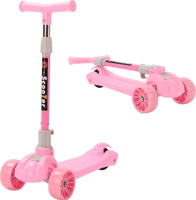Image de LED Enfants trottinette pliable hauteur réglable 3 roues pour les enfants 2-8 ans en rose