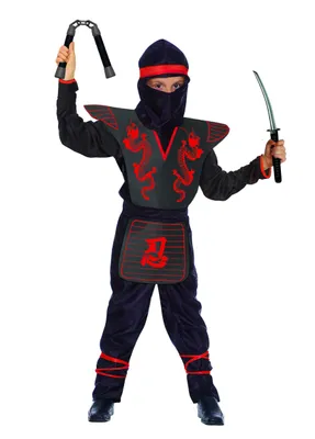 Ninja Fighter Kinderkostüm Schwarz/Rot, 9-11 Jahre