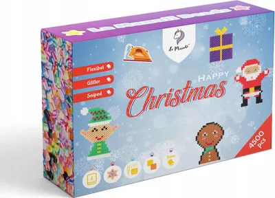 The image shows the front and side of a product box for a Christmas-themed bead set.