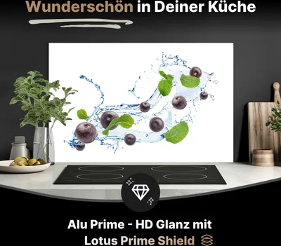 Produktbild von Spritzschutz Küchenrückwand aus Aluminiumverbund Glanz - 3mm - 100x60 cm  - Spritzige Blaubeeren