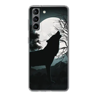 Produktbild von MuchoWow® Handyhülle Schutzhülle Hülle für Samsung Galaxy S21 Wolf - Scherenschnitt - Mond Silikon Softcase Handy Hülle - Softcase