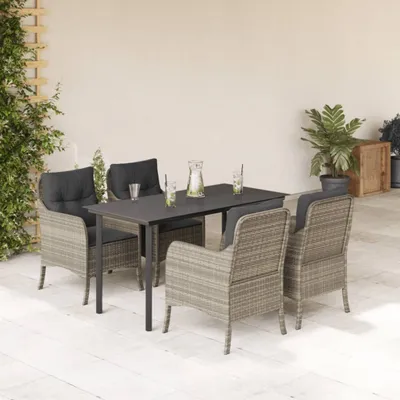 Produktbild von 5-tlg. Garten-Essgruppe mit Kissen Hellgrau Poly Rattan 3211999