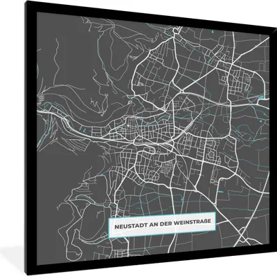 Produktbild von MuchoWow® Gerahmtes Poster Karte - Stadtplan - Neustadt an der Weinstraße - Deutschland - Blau 40x40 cm - Poster mit Schwarzem Bilderrahmen Wandposter Rahmen Foto Bilder - Mit Rahmen - Wanddekoration Schlafzimmer