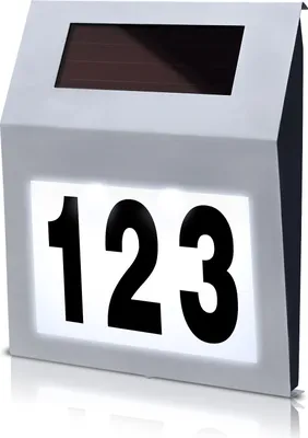 Obrázek produktu pro UISEBRT Solární číslo domu Číslo domu Solární číslo domu Světlo s 2 LED diodami Osvětlení z nerezové oceli IP65 Stříbro