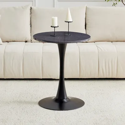 Image de Table d'appoint ronde 60 cm, noire, MDF, technologie de thermoformage