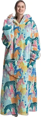 Produktbild von ASKSA Oversized Blanket Hoodie, Sherpa Fleece Wearable Blanket, Zebra
