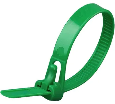 Obrázek produktu pro Znovuuzavíratelné stahovací pásky, zelené, 500 mm x 7,6 mm, 100 kusů, odolné vůči UV záření, nylon, plast, opakovaně použitelné