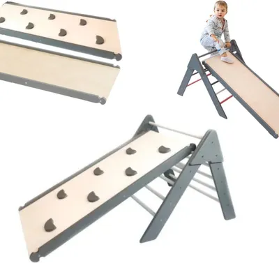 Immagine prodotto di Triangolo di arrampicata, struttura di arrampicata in legno per bambini Triangolo di germoglio, scivolo per bambini | bianco-grigio