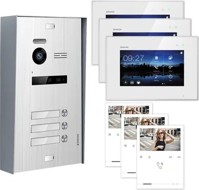 Produktbild von BALTER EVO Aufputz Silber 7" Monitor Weiß + Quick Video Türsprechanlage Set für 3 Familienhaus