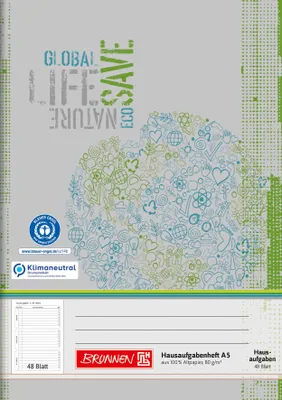 Produktbild von Brunnen Hausaufgabenheft (A5, 48 Blatt, Recyclingpapier) mit Tageseinteilung