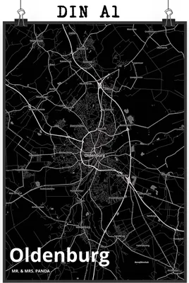 Produktbild von Mr. & Mrs. Panda Bild Oldenburg DIN A1 - Geschenk, Stadt, drucke, Kunstdruck, Wandbild, Posterdruck, Dorf Karte Landkarte Map Stadtplan, wanddeko